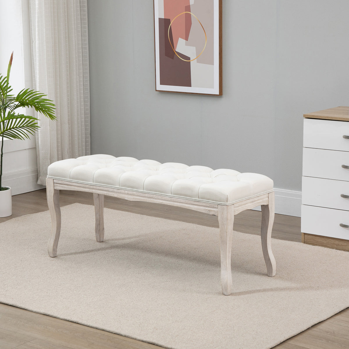HOMCOM Sitzbank Polsterbank mit Leinen-Bezug Bettbank mit Holzrahmen, Schuhbank für Schlafzimmer – Produktabbildung 2