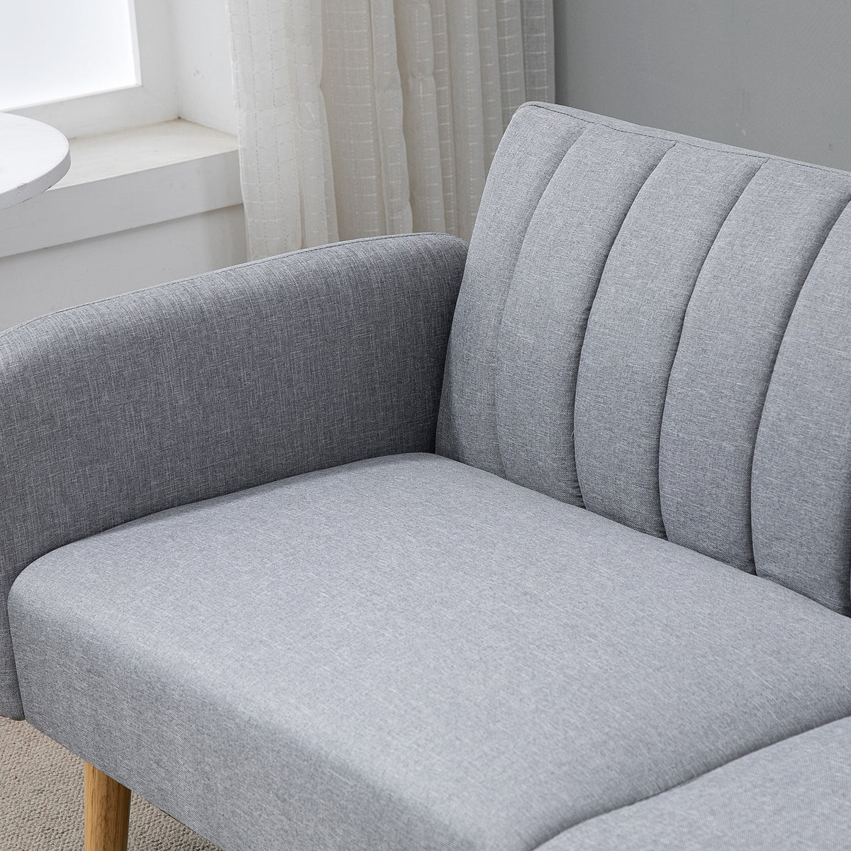 HOMCOM Schlafsofa, 2-Sitzer Stoffsofa, Sofa mit Schlaffunktion, leinenartiges Polyester, Kautschukholz – Produktabbildung 7