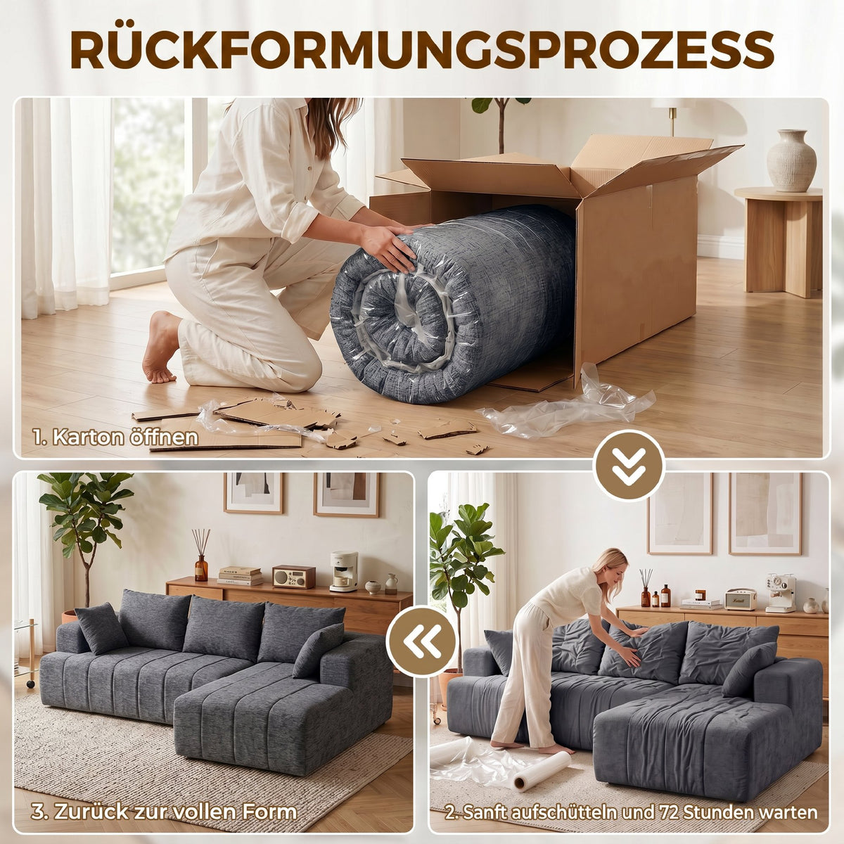 HOMCOM 3-Sitzer Ecksofa in L-Form mit Ottomane, wandelbares Chenille-Cloud-Schlafsofa mit – Produktabbildung 7