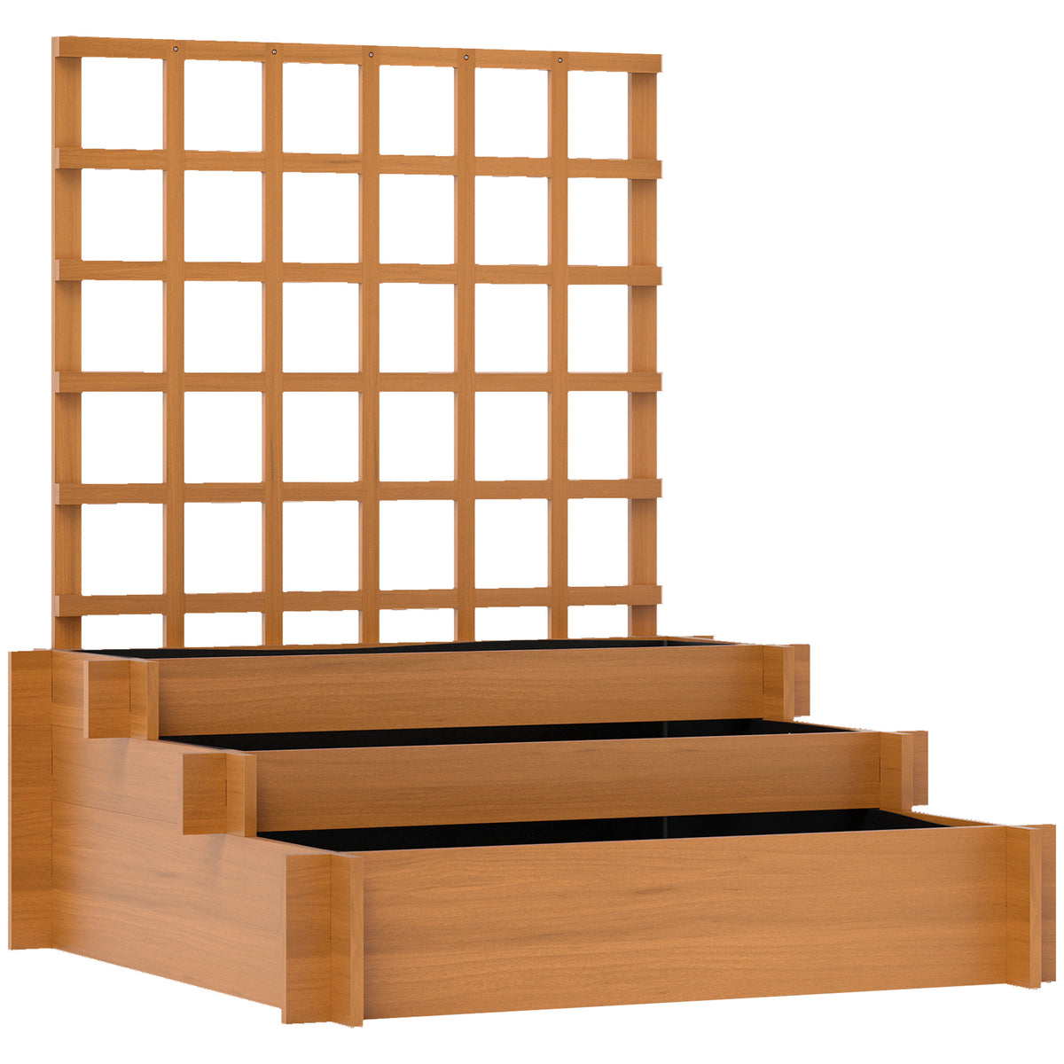 Outsunny Hochbeet mit Rankhilfe, 3-stufig Blumenkasten mit Vliesstoff Tannenholz, Braun, 95 x 95 x 110 cm
