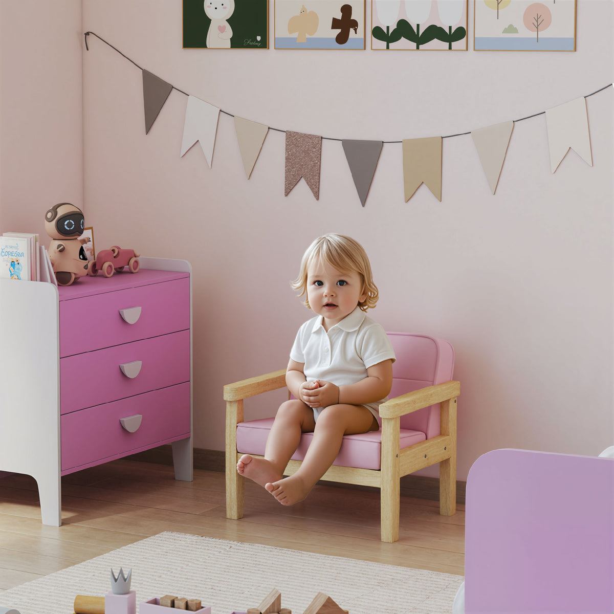 Kindersessel Kindersofa mit Kord-Optik, massiven Holzfüßen Sessel aus Schaumstoff Kinderstuhl für – Produktabbildung 2