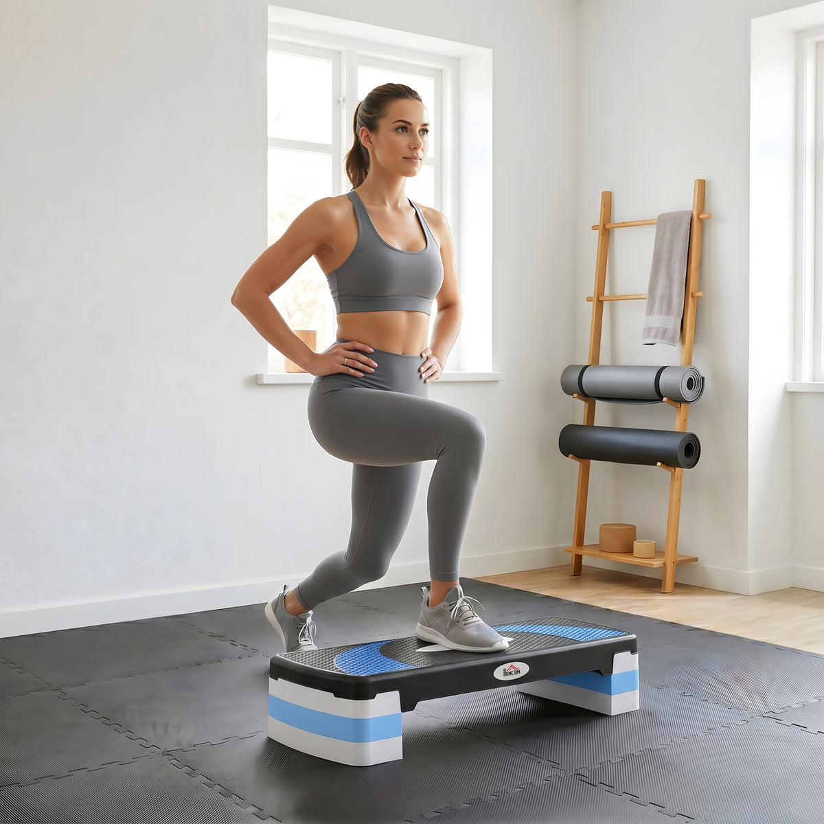 HOMCOM Aerobic-Stepper 3-stufig höhenverstellbar 80 x 31 x 20 cm Schwarz+Hellblau+Grau – Produktabbildung 2