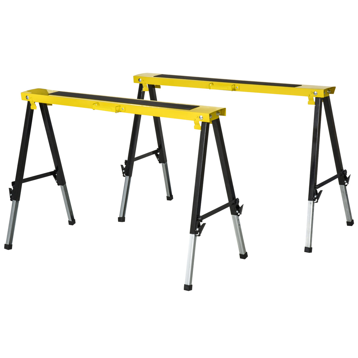 2er-Set Sägepferd Arbeitsbock Unterstellbock Klappbar rutschfest Stahl Gelb Schwarz 100 x 49 x 62-90 cm