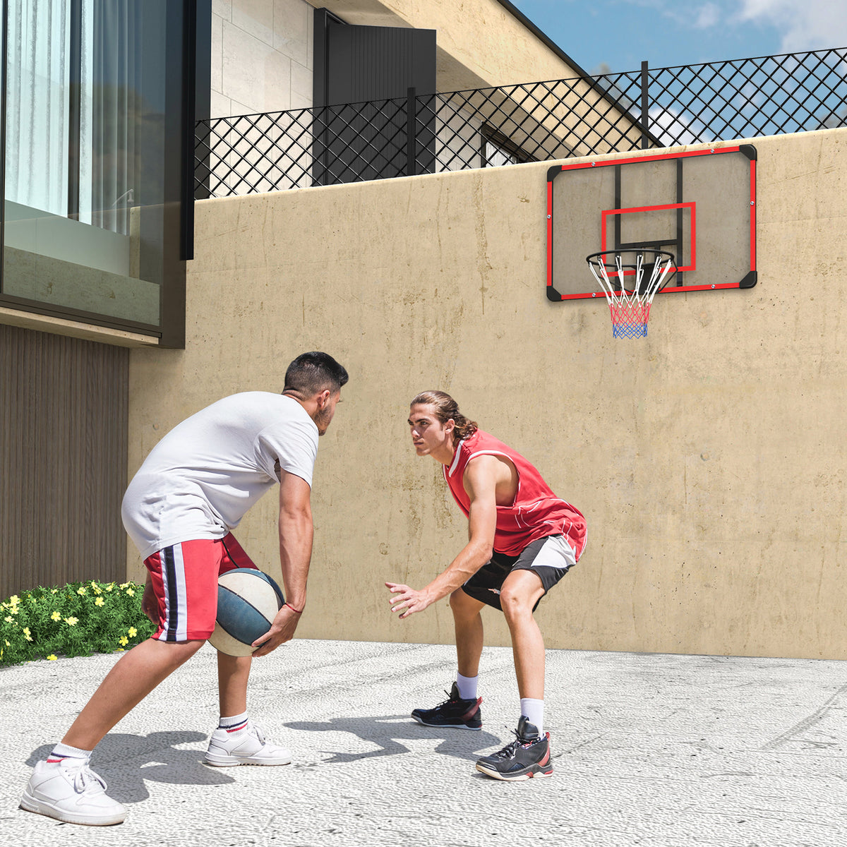 Basketballkorb für Wandmontage, Innen/Außen, robuste PC-Rückwand, Nylonnetz, Stahlring, 113x61x73 cm – Produktabbildung 2
