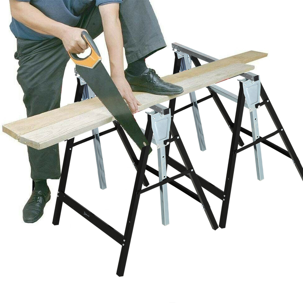 Sägebock, Arbeitsbock, Hohenverstellbar, Faltbar, Metall, Schwarz, 68 x 56 x 80-130 cm, Belastbarkeit – Produktabbildung 2
