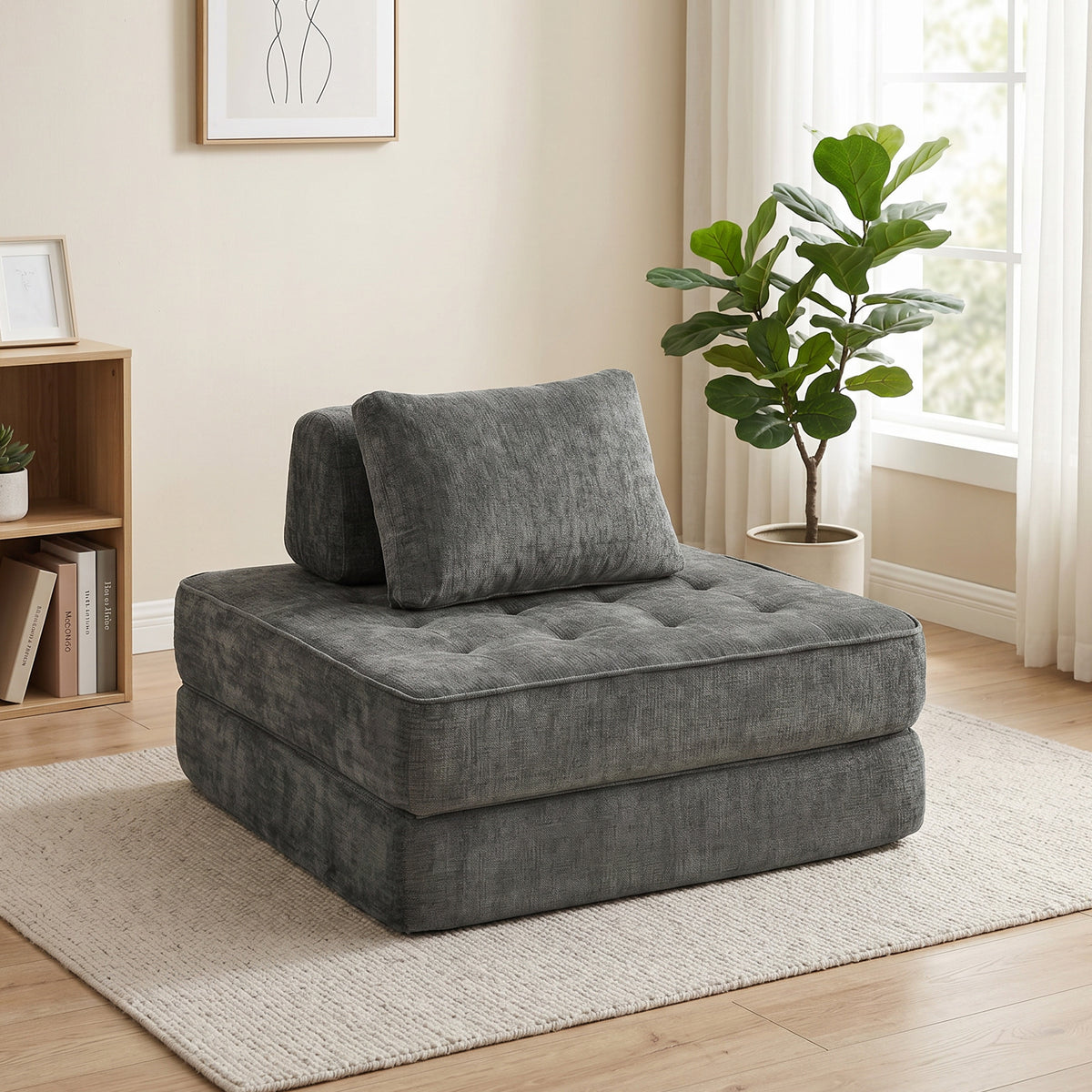 HOMCOM 2-in-1 Boneless Cloud Schlafsessel, Klappbares Chenille-Bodensessel mit Dickem Stützkissen, Grau – Produktabbildung 2