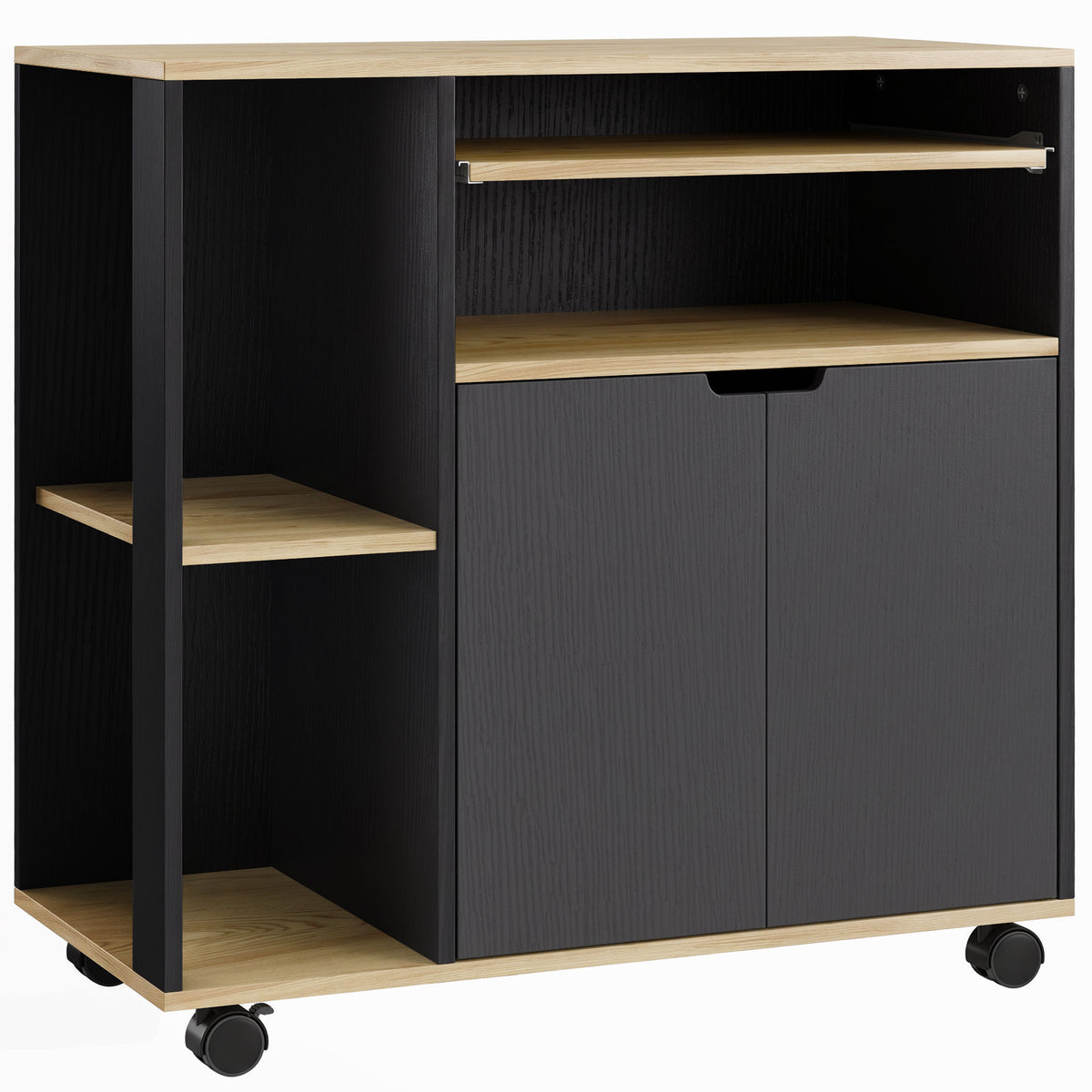 HOMCOM Rollender Küchenwagen mit Stauraum, Schrank, verstellbare Regale, für Küche, Wohnzimmer, Esszimmer