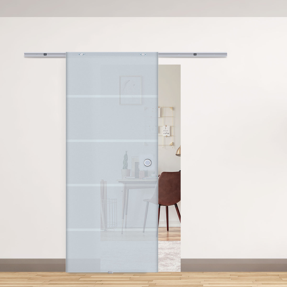 HOMCOM Glasschiebetür Schiebetür Glastür Zimmertür teilsatiniert 900 x 2050 mm – Produktabbildung 2