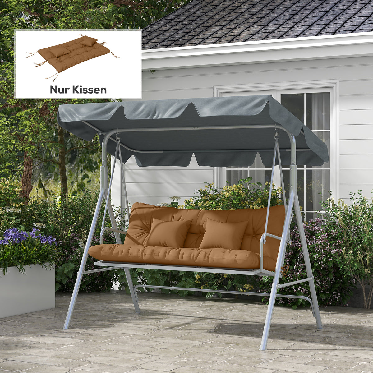Outsunny 4er-Set Sitzkissen, 150x50 cm wasserabweisend Stuhlkissen mit Bindebänder, 10cm dick Bräune – Produktabbildung 2