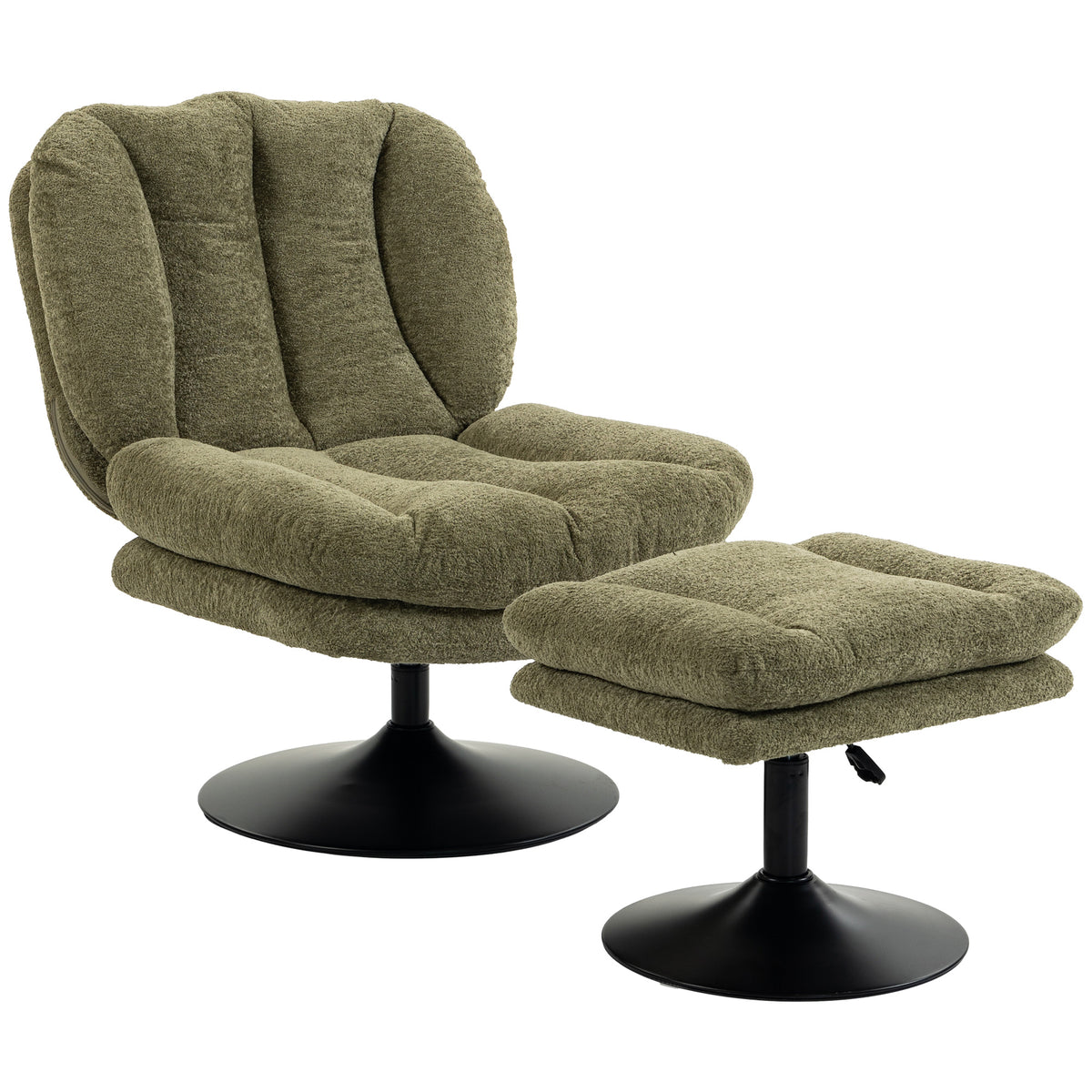 HOMCOM Loungesessel mit Hocker, 360° drehbar, aus Raindrop-Samt, höhenverstellbarer Fußhocker, Grün