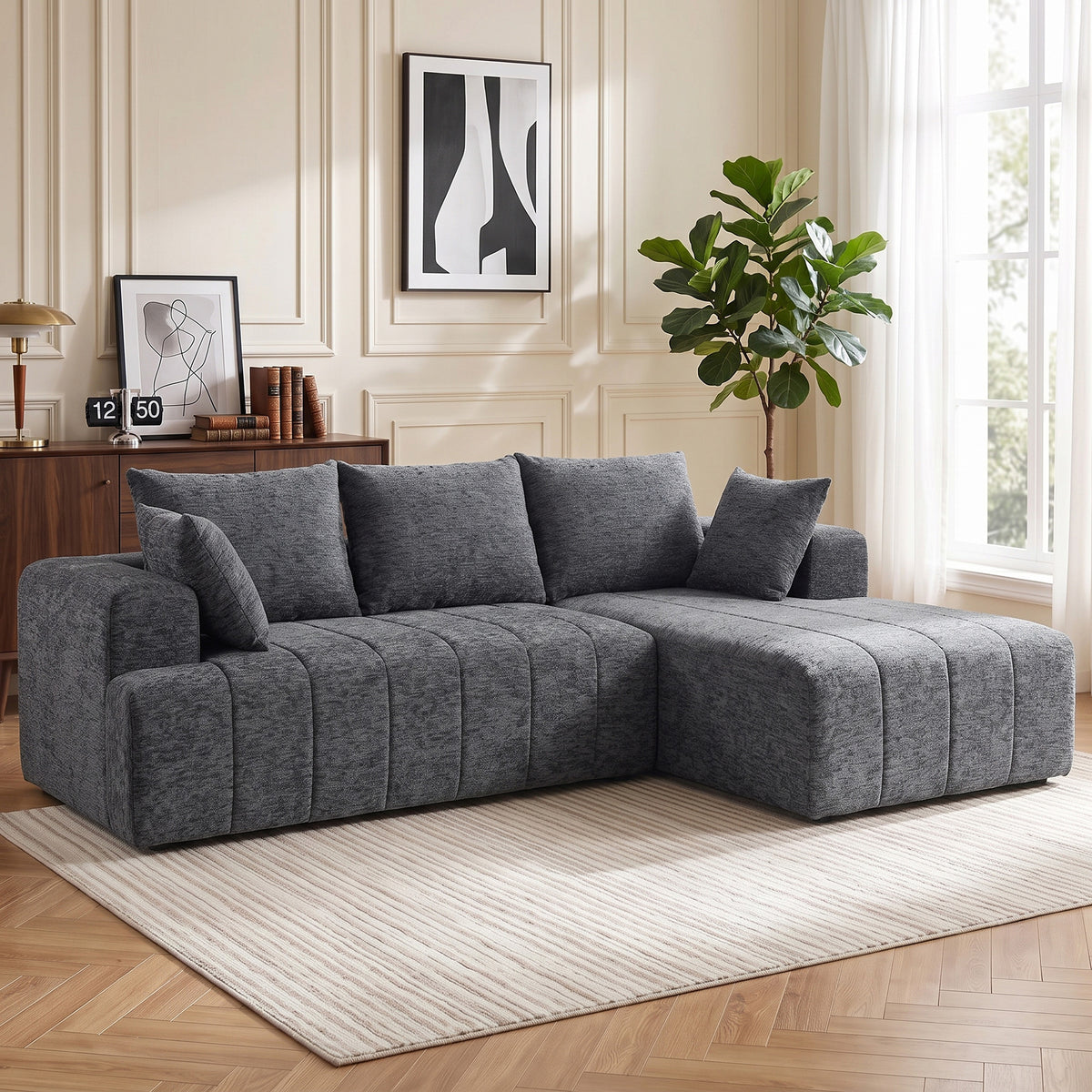 HOMCOM 3-Sitzer Ecksofa in L-Form mit Ottomane, wandelbares Chenille-Cloud-Schlafsofa mit – Produktabbildung 2
