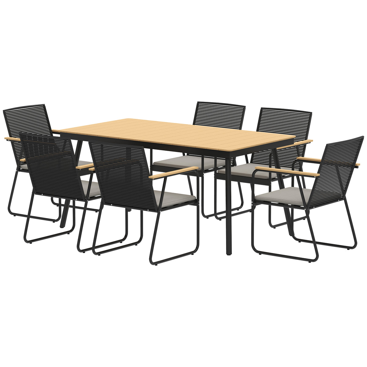 Outsunny Sitzgruppe 7-teilig Metall Essgruppe für 6 Personen Esstisch mit Tisch 6 Stühlen Esszimmergruppe