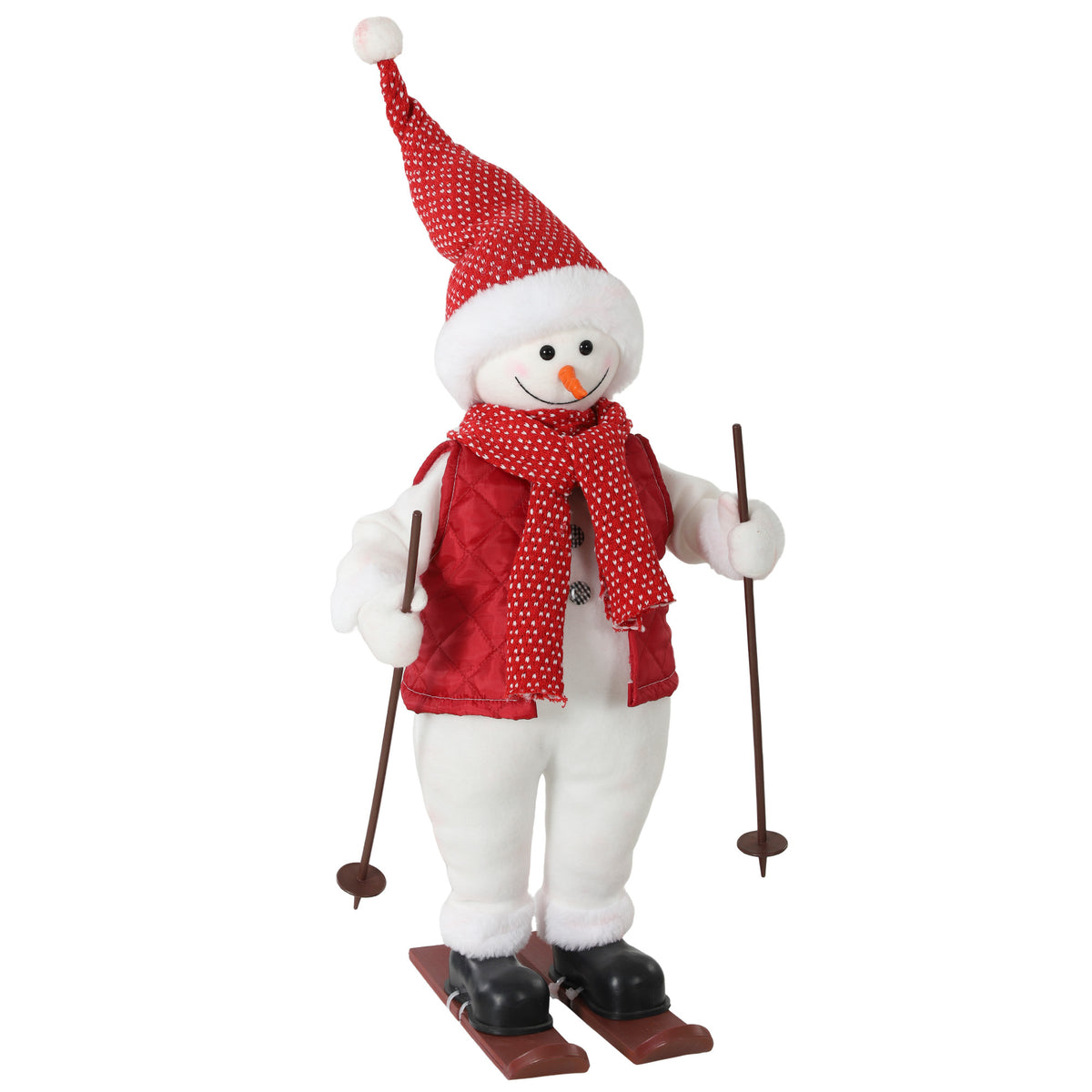 HOMCOM Singender Skifahrer-Weihnachtsmann, 65 cm, animierte Weihnachtsfigur mit Skiern, Stöcken und