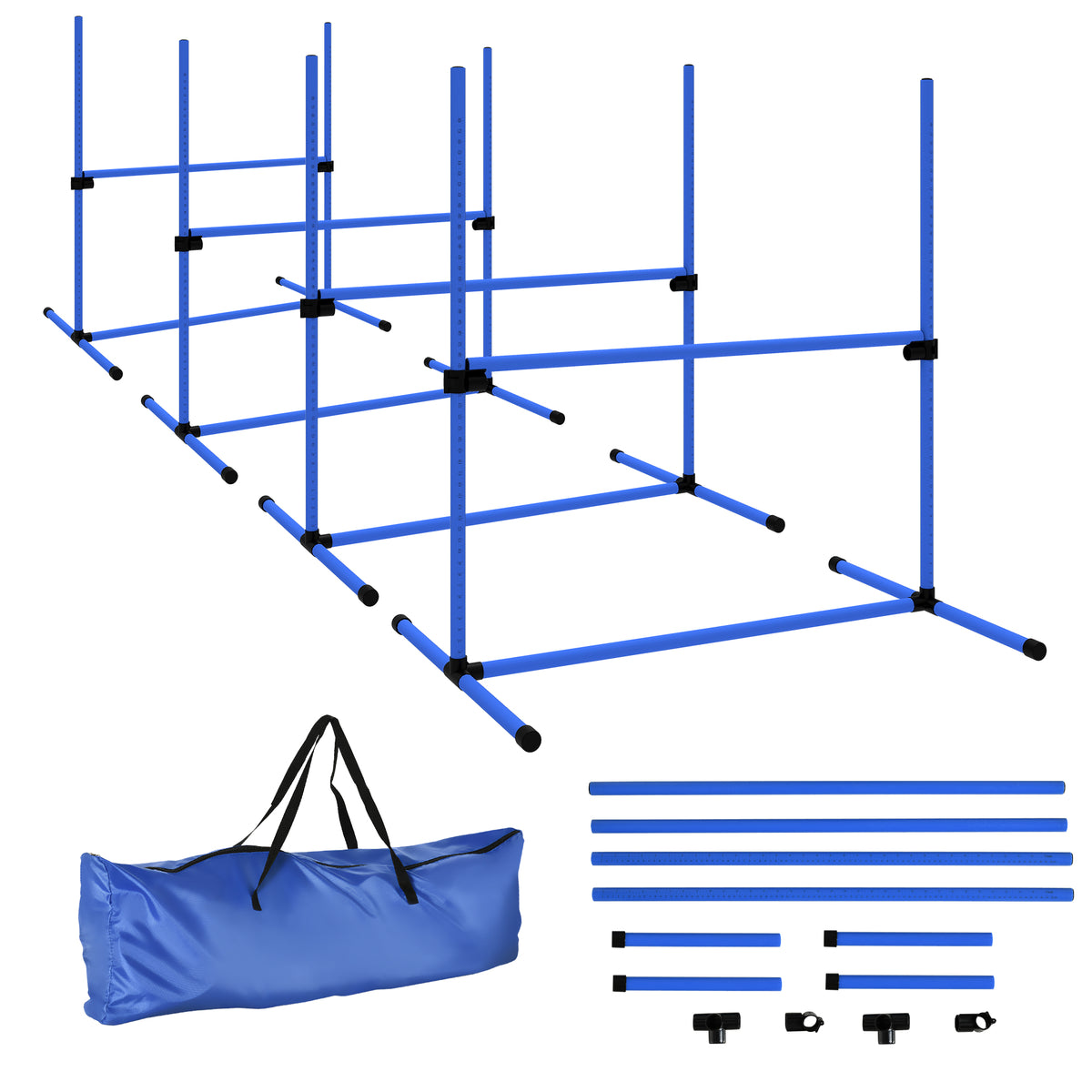 PawHut Agility Set höhenverstellbar Hunde Agility-Ausrüstung mit 4 Hürden Tragetasche 104x67 cm Blau