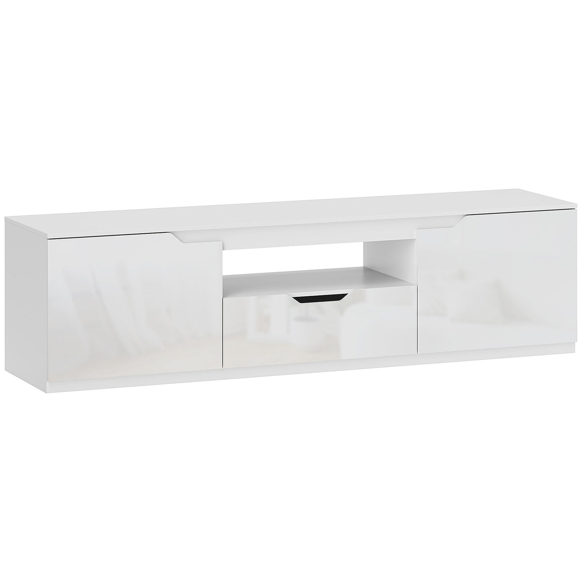 HOMCOM TV-Lowboard, Hochglanz, für Fernseher bis 65'', 3 Fächer, Schublade, 160 x 38 x 43 cm, Weiß