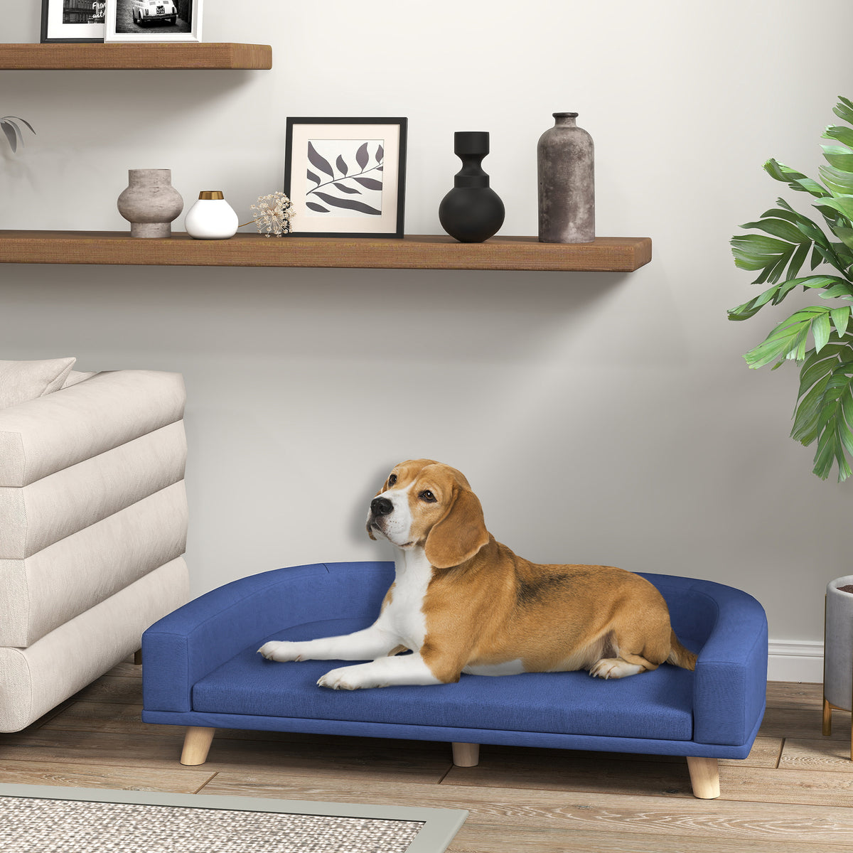 PawHut Hundebett Hundesofa Haustiersofa, Eukolyptusholz, 98 x 67 x 25 cm, Blau – Produktabbildung 2