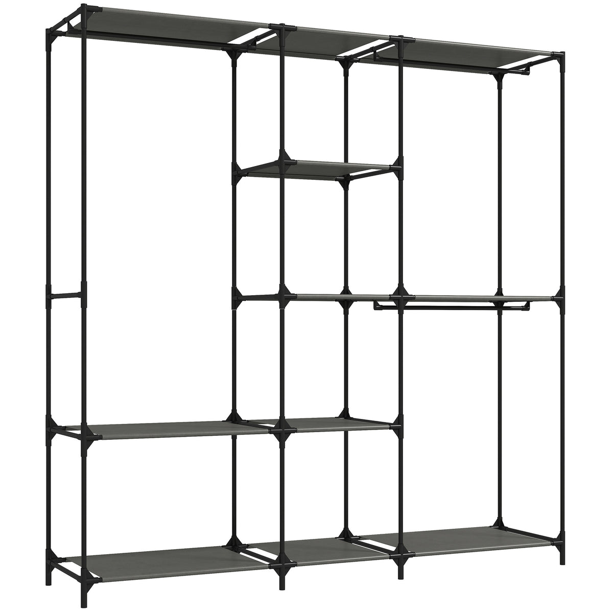 HOMCOM Textil-Kleiderschrank, tragbar, werkzeuglos, mit 3 Kleiderstangen und 5 Ablagen, 182 x 43 x 182 cm