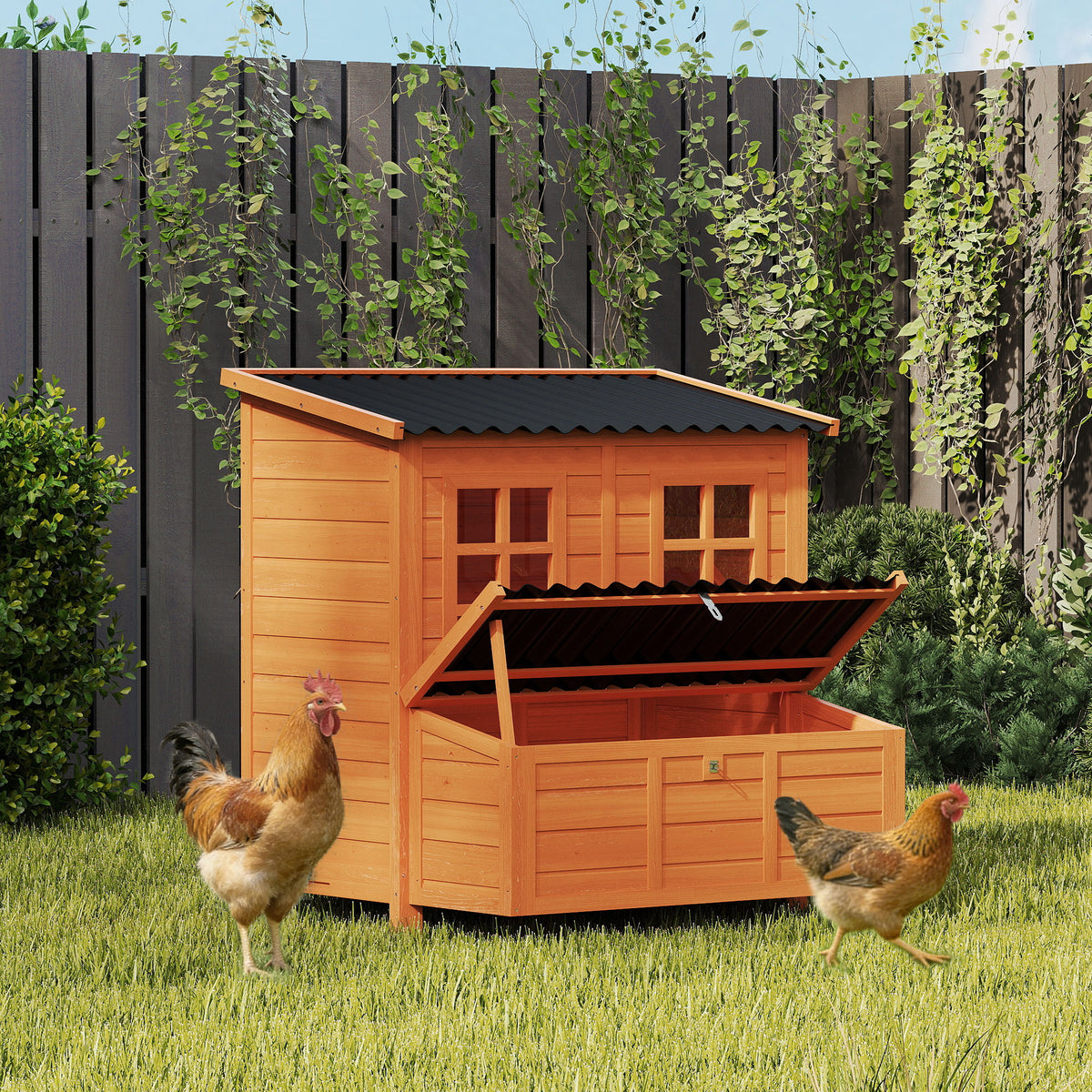 PawHut Hühnerstall mit Nestkasten für 3-4 Hühner, Wasserfestes Dach, Tannenholz, Kunststoff, 100 x 86 x – Produktabbildung 2