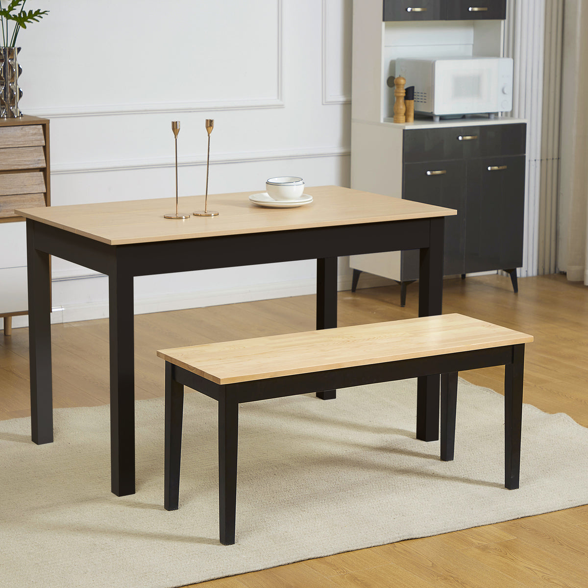 HOMCOM Moderne Sitzbank für 2 Personen, Holzbank, Massivholz, lackiert, Natur+ Schwarz – Produktabbildung 2