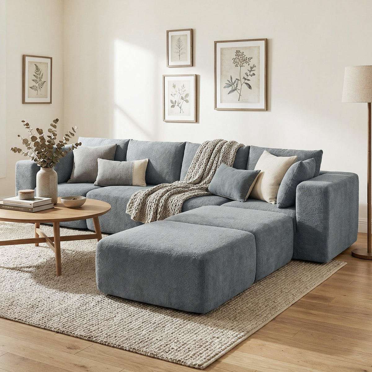 HOMCOM Modulares Ecksofa, U-Form Sofa mit breitem und tiefem Sitz, 2 Hocker, dunkelgrau – Produktabbildung 8