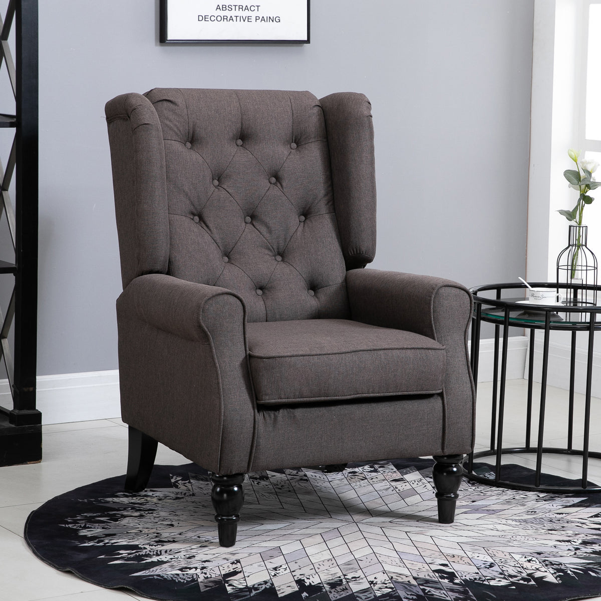 HOMCOM Ohrensessel Sessel mit Tufting, hoher Rückenlehne, Gepolstert Loungesessel mit abgerundeten – Produktabbildung 2