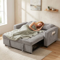 HOMCOM 2-Sitzer Sofabett, Cordbezug, zum Schlafsofa umwandelbar, 2 Kissen, Seitentaschen, 157 x 190 cm – Produktabbildung 9