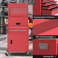 HOMCOM Rollbarer Werkzeugschrank, 6 Schubladen, 2 Schränke, Stahl, verschließbar, Rot – Produktabbildung 8