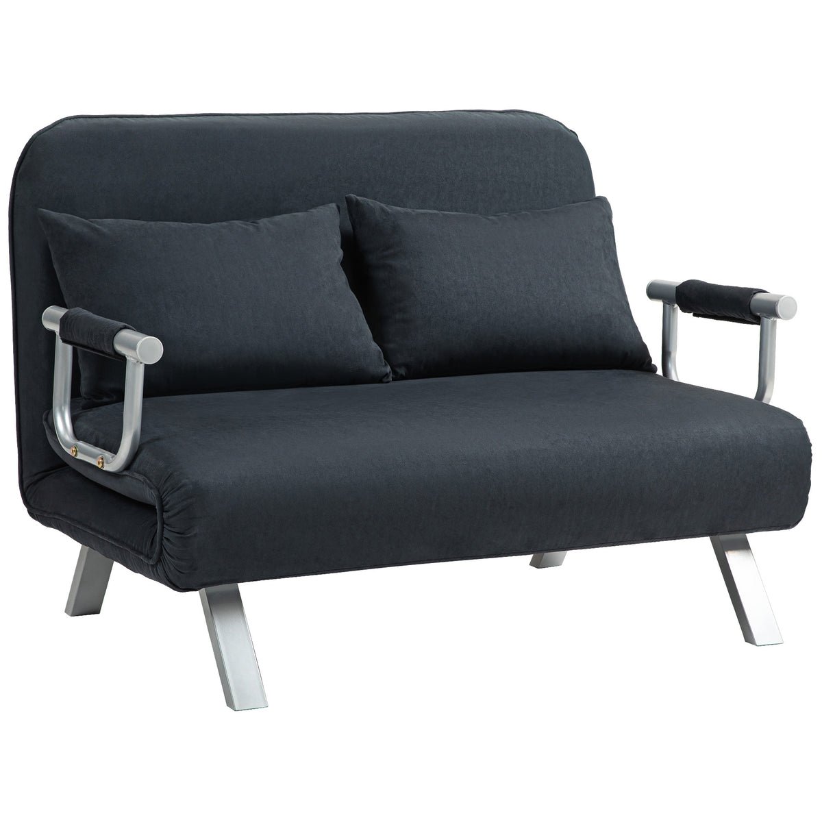 HOMCOM Schlafsofa, 5-fach verstellbar, Wildlederimitat, Stahlrahmen, inkl. Kissen, Schwarz