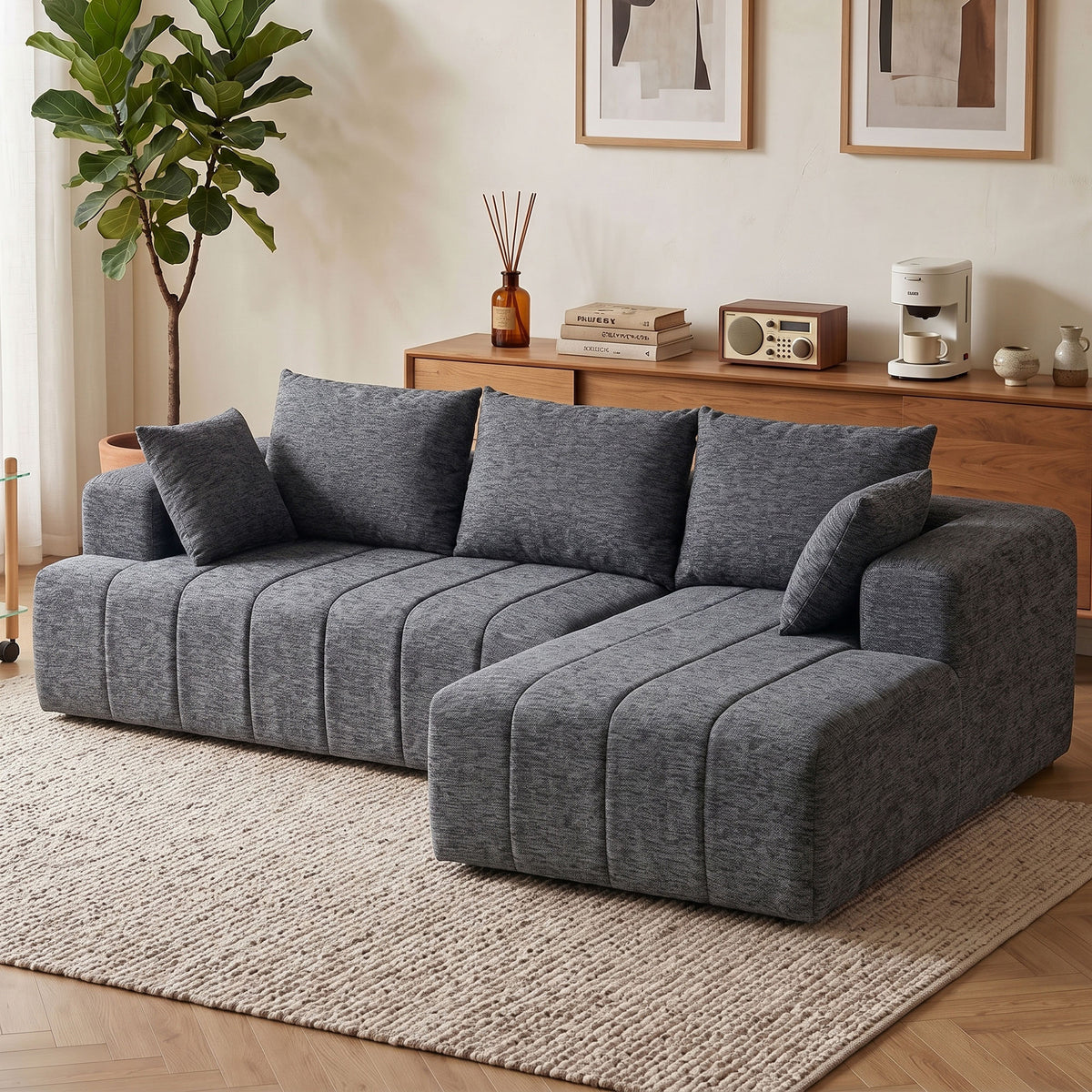 HOMCOM 3-Sitzer Ecksofa in L-Form mit Ottomane, wandelbares Chenille-Cloud-Schlafsofa mit – Produktabbildung 10