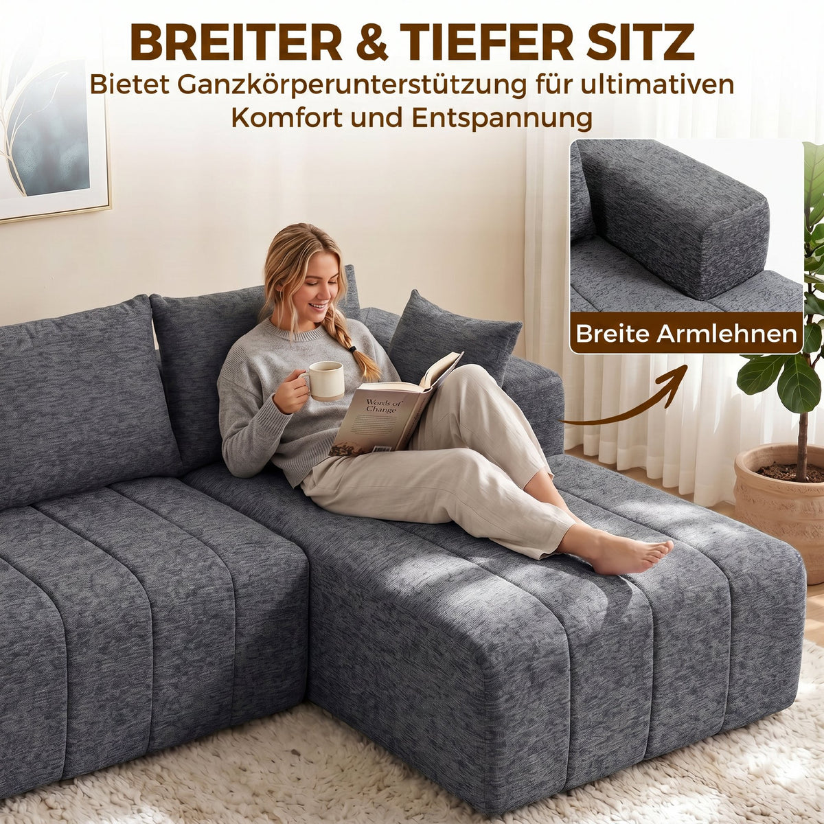HOMCOM 3-Sitzer Ecksofa in L-Form mit Ottomane, wandelbares Chenille-Cloud-Schlafsofa mit – Produktabbildung 5