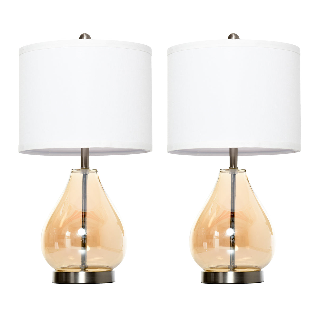 Tischlampe 2er-Set Tischleuchte mit Leinen-Lampenschirm, Glas tropfenförmigen Stangen, Nachttischlampe mit