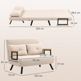 HOMCOM Schlafsofa 2er-Sofa Samtsofa, Schlaffunktion, inkl. 2 Kissen, Samtoptik, Natur + Beige + Schwarz – Produktabbildung 3