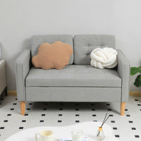 HOMCOM Zweisitzer-Sofa mit Stauraum, Knopfheftung, Kissen, Kautschukbaumholz, 117x62x78cm, Hellgrau – Produktabbildung 7