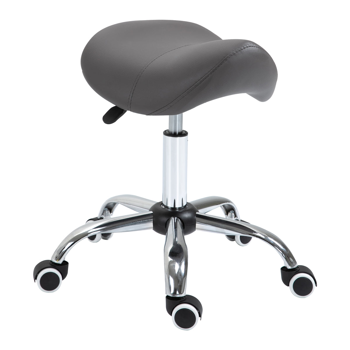 HOMCOM Rollhocker, sattelförmiger Sitz, höhenverstellbar, um 360° drehbar, Kunstleder, dunkelgrau, 53 x 52 x
