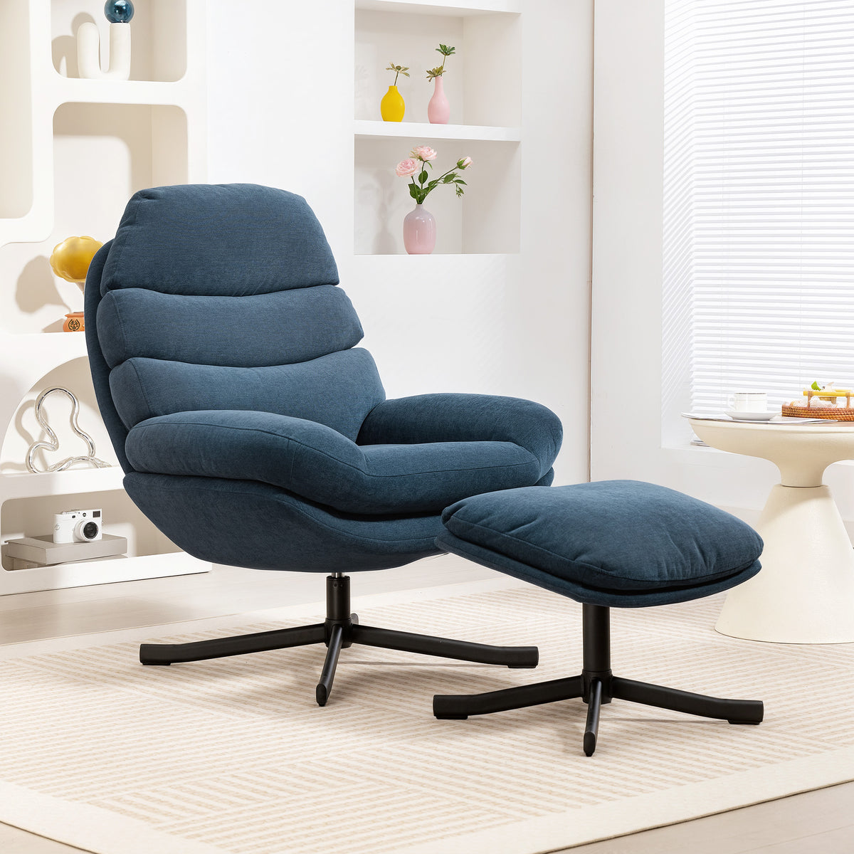HOMCOM Relaxsessel mit Hocker Sessel Loungesessel mit Chenille-Stoff, Modern Fernsehsessel, 78 x 93 x – Produktabbildung 2