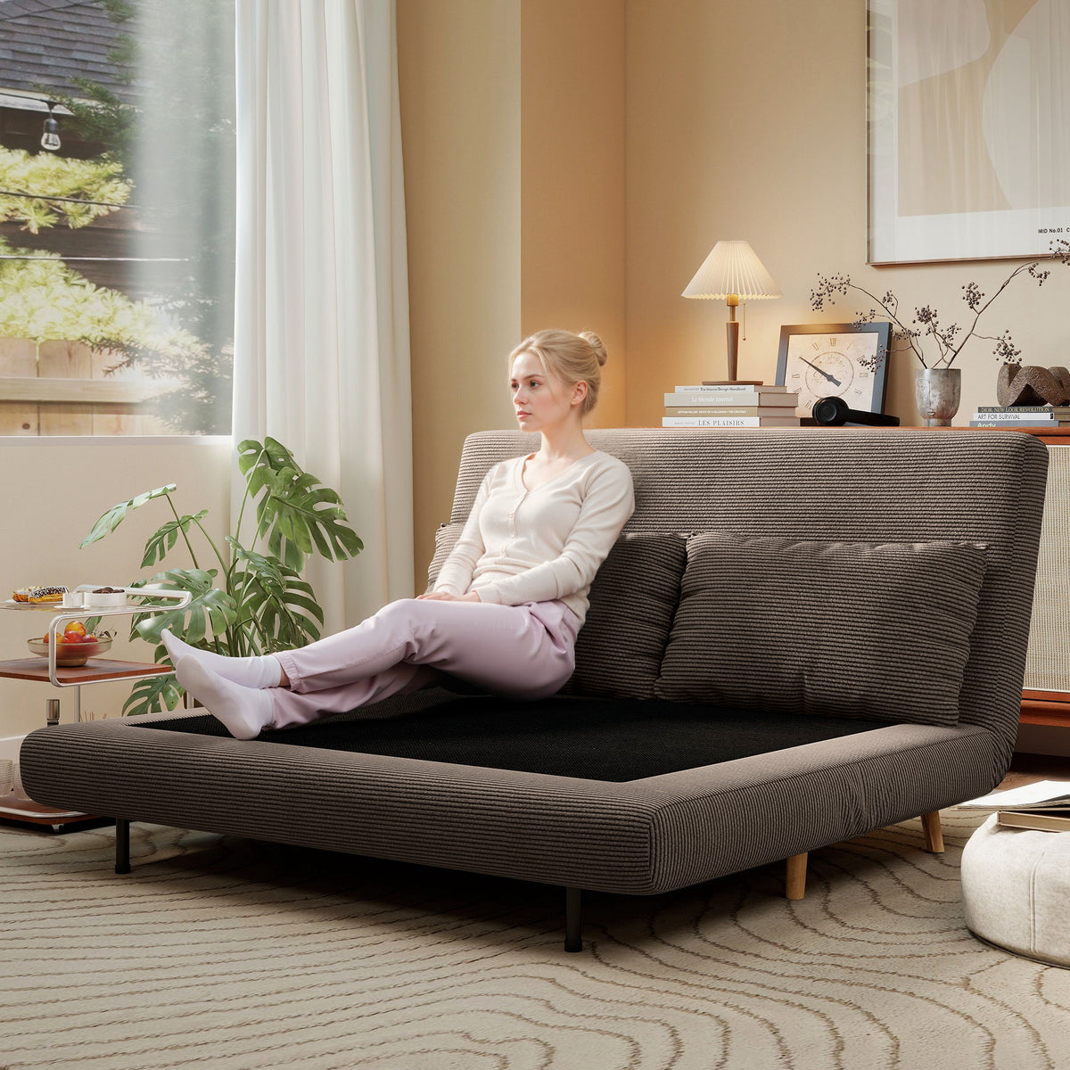 HOMCOM Schlafsofa, Gästebett, 3-fach verstellbare Rückenlehne, Kordoptik, bis 120 kg, 141 x 90 x 81 cm – Produktabbildung 9