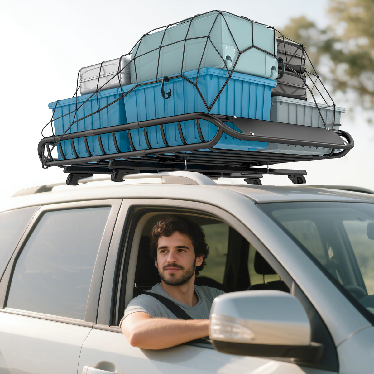 Dachgepäckträger Universal Dachkorb mit Windschutz, bis 68 kg, 116 x 92 x 11,5 cm für SUV Trucks Schwarz – Produktabbildung 2