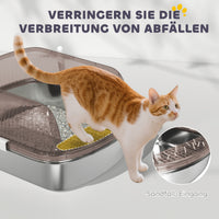 PawHut Katzenklo Edelstahl, Katzentoilette mit hohem Rand, Wanne, inklusive Schaufel, für große Katzen – Produktabbildung 5