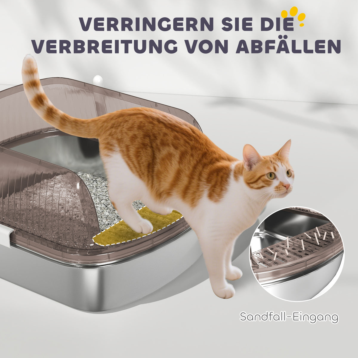 PawHut Katzenklo Edelstahl, Katzentoilette mit hohem Rand, Wanne, inklusive Schaufel, für große Katzen – Produktabbildung 5
