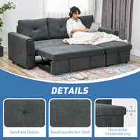 HOMCOM 3-Sitzer-Sofa mit Bettfunktion, Schlafsofa mit Chaiselongue, Polstersofa, Dunkelgrau – Produktabbildung 6
