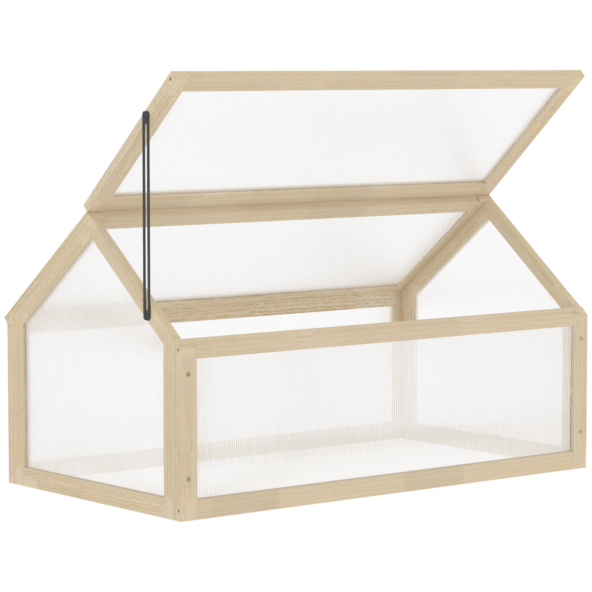 Outsunny Mini-Gewächshaus, Kompaktes Pflanzenhaus aus Holz, Polycarbonat-Platten, Belüftungsöffnung, 90L x