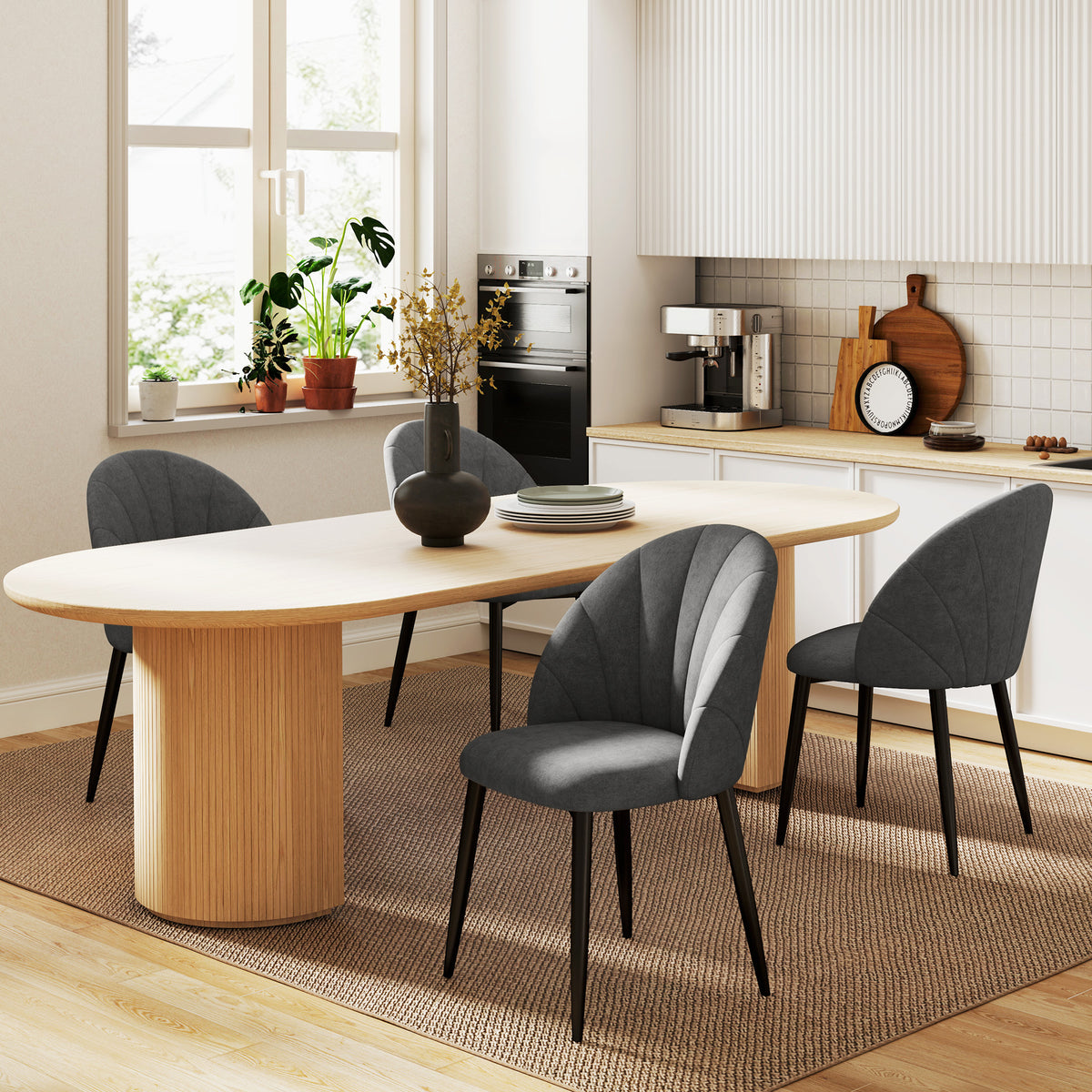 HOMCOM 4er-Set Esszimmerstühle, Küchenstühle in Samtoptik, Stahlbeine, armlos, Grau – Produktabbildung 2