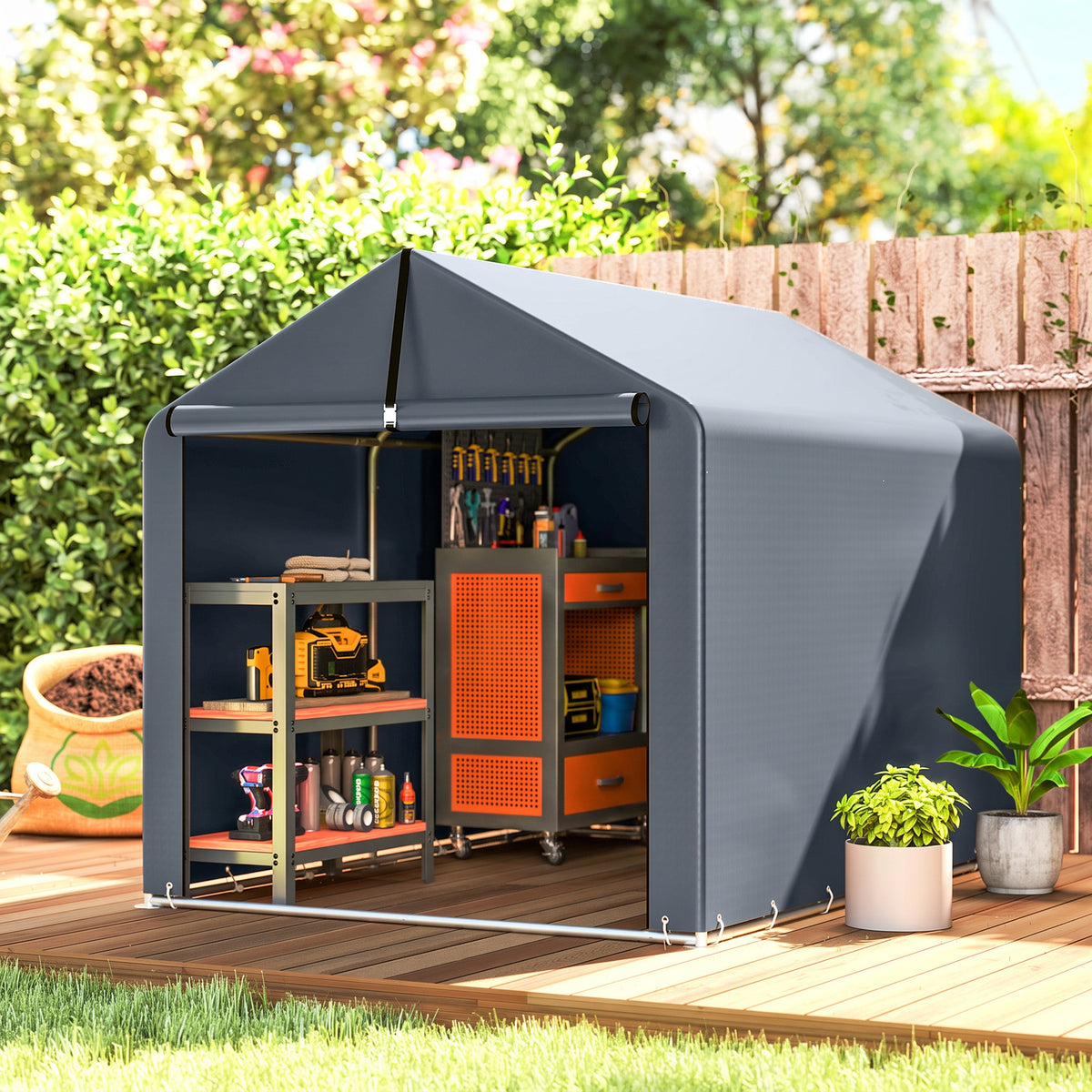Outsunny Garagenzelt 2,2 x 1,6 m Wasserdicht Gerätezelt mit Rolltür Satteldach Stahlrahmen, UV-beständig – Produktabbildung 2