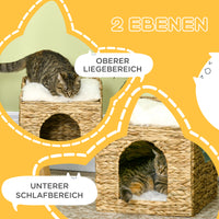 PawHut Katzenhöhle aus Wasserhyazinthen-Gras, 2 Liegefläche, 2 waschbare Kissen, Natur + Weiß – Produktabbildung 5