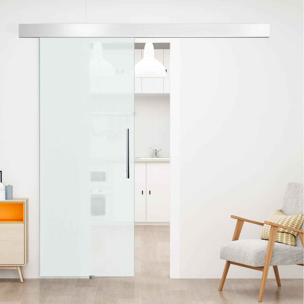 HOMCOM Glasschiebetür mit Griffstange, einseitig satiniert, 90 x 205 cm – Produktabbildung 2