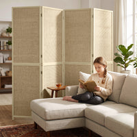 HOMCOM Paravent mit 4 Paneelen, faltbare Trennwand aus handgeflochtenem Bambus, 180 x 180 cm, Natur – Produktabbildung 8