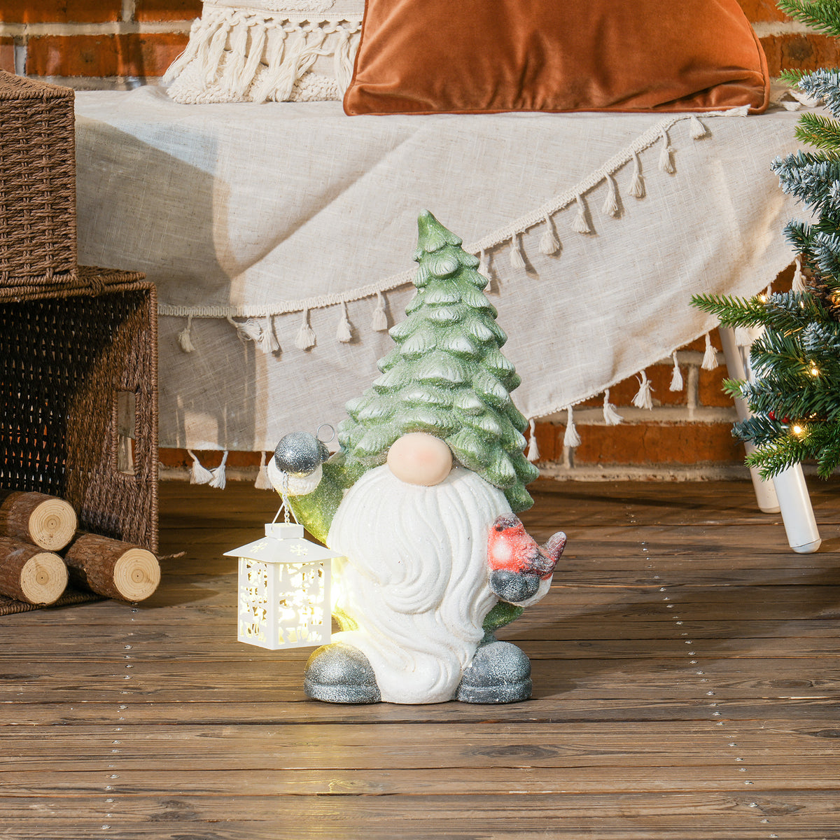 HOMCOM Weihnachtszwerg mit Laterne, LED, batteriebetrieben, wetterfest, 28x21x42 cm – Produktabbildung 2