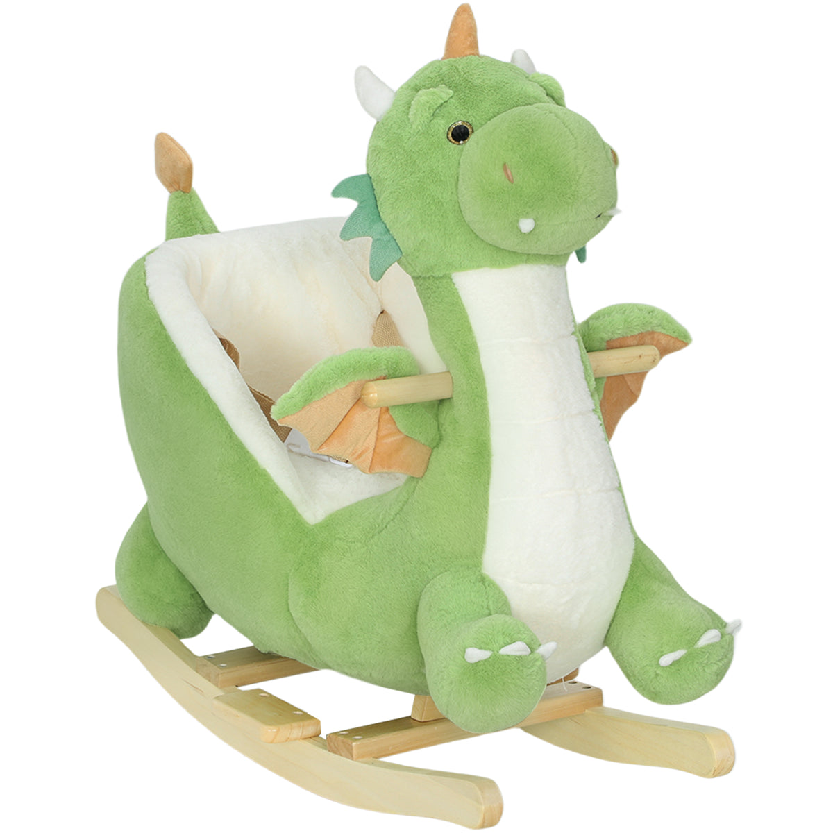 Schaukeltier, Dinosaurier-Schaukel, interaktive Tiergeräusche, weiche Füllung, Holzrahmen, 73 x 39 x 66 cm