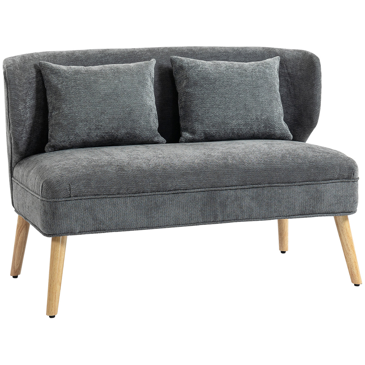 HOMCOM 2-Sitzer-Sofa, kleines Chenille-Sofa mit Flügelrücken, dickem Sitz, Gummibaumholzfüßen, Grau