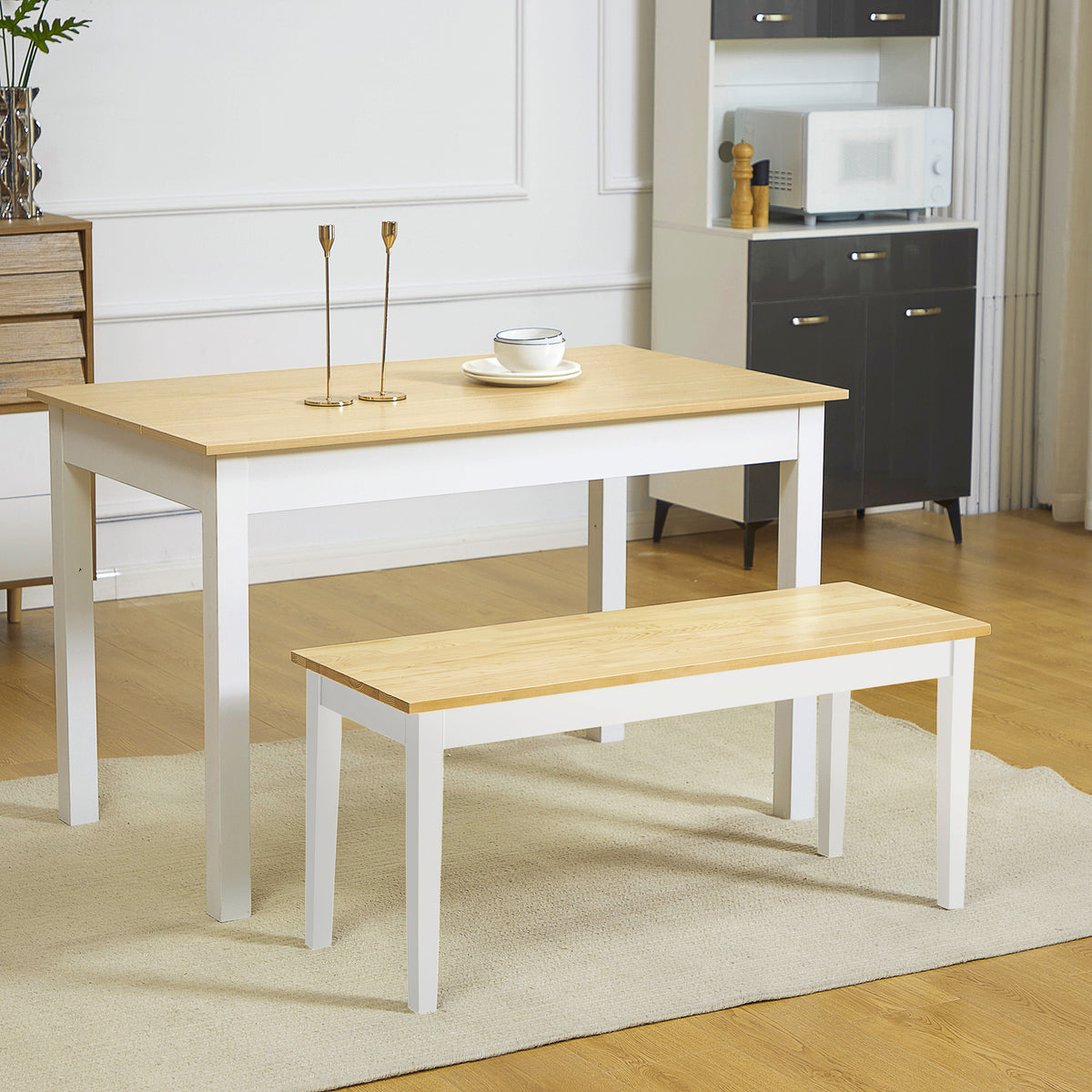 HOMCOM Sitzbank Holzbank 2er-Sitzbank, Massivholz, lackiert, Natur+ Weiß – Produktabbildung 2